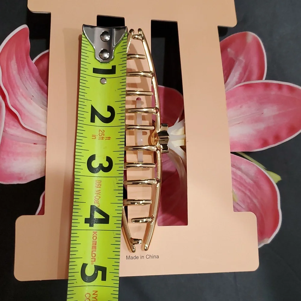 Oversized pink hibiscus flower gold tone hair jaw clip brand‎ new